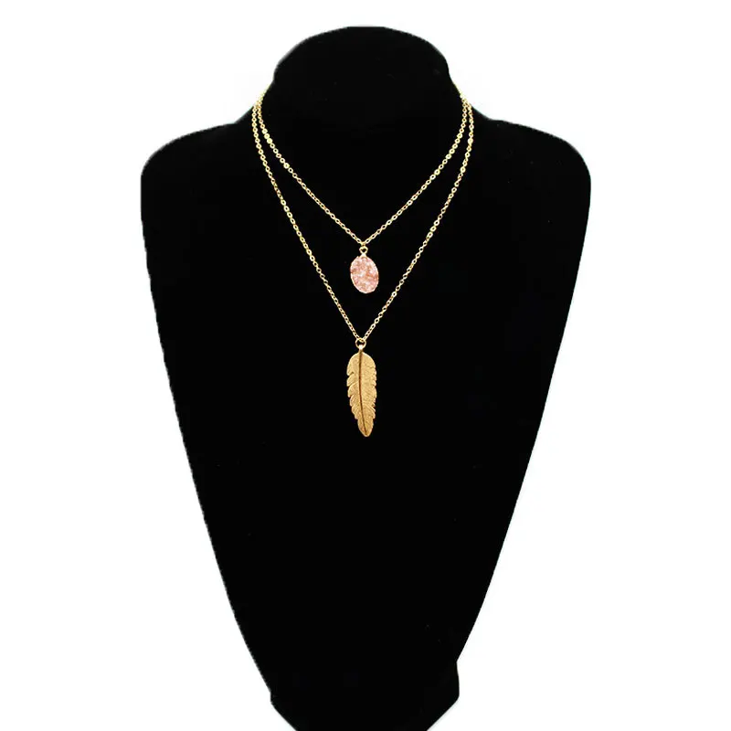 New Fashion Metal Leaf Stone Pendant Necklace Women Double Layered Clavicle Choker Chain Necklace Jewelry
New Fashion Metal Leaf Stone Pendant Necklace Women Double Layered Clavicle Choker Chain Necklace Jewelry