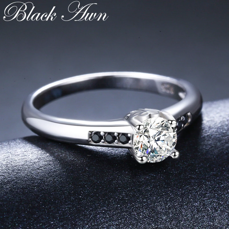 Фото Женское кольцо на палец [BLACK AWN] изящное вечернее ювелирное изделие из серебра 925