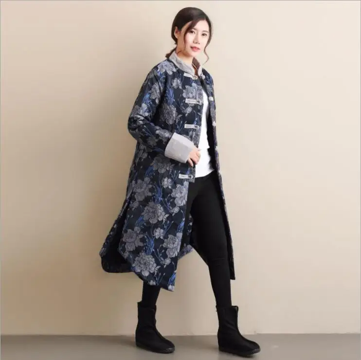 Winter Long jacket retro Chinese style Stand collar women's cotton padded Trench Coat thickened Vintage Flower pattern clothes
Winter Long jacket retro Chinese style Stand collar women's cotton padded Trench Coat thickened Vintage Flower pattern clothes