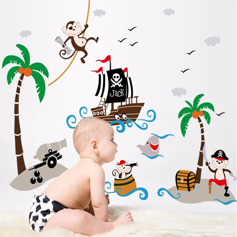 Creative kindergarten school Classroom decorative glass coconut trees Pirate Ship children room wall stickers
Creative kindergarten school Classroom decorative glass coconut trees Pirate Ship children room wall stickers