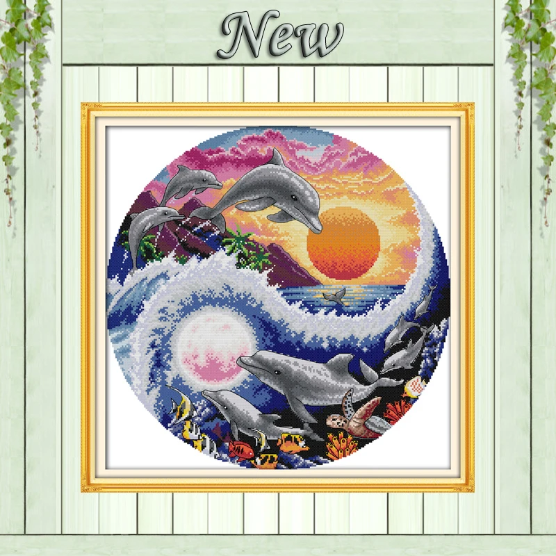 Sun moon and dolphins scenery Decor paintings counted print on canvas DMC 11CT 14CT kits Cross Stitch embroidery needlework Sets
Sun moon and dolphins scenery Decor paintings counted print on canvas DMC 11CT 14CT kits Cross Stitch embroidery needlework Sets