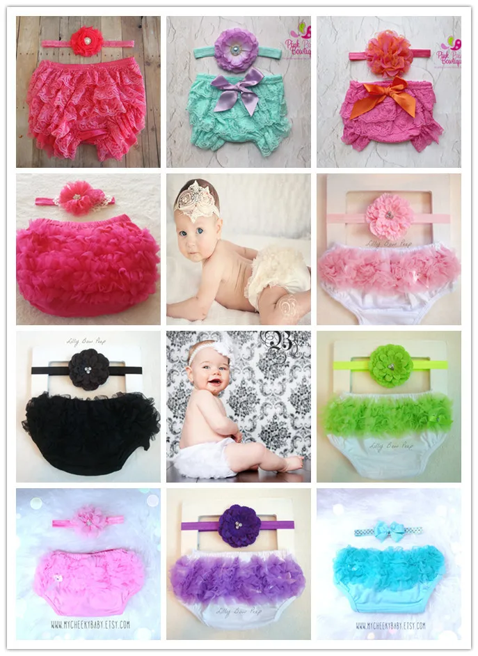 

Baby Girls Boys Chiffon Bloomers Infant Lace Ruffled Shorts with Flower Headbands Sets Kids Skirt Diaper Covers 3Sizes 24set/lot