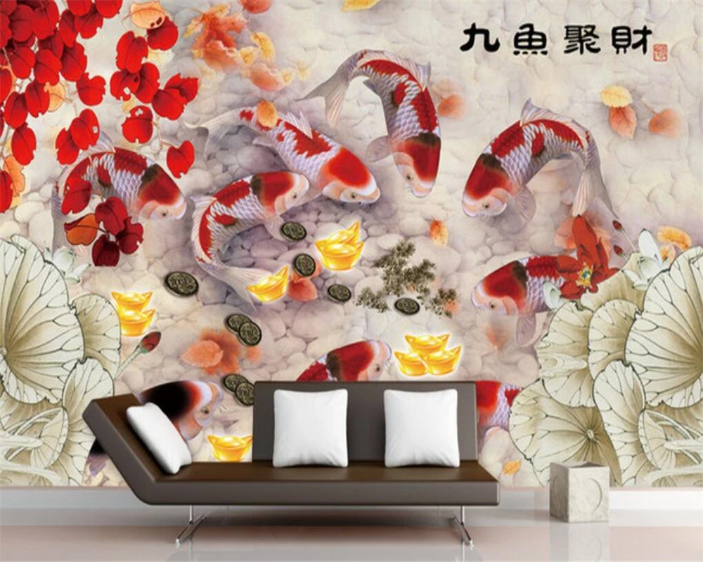 Custom home background decoration 3D wallpaper classic nine fish figure nine fish lotus pebbles photo wallpaper mural Beibehang
Custom home background decoration 3D wallpaper classic nine fish figure nine fish lotus pebbles photo wallpaper mural Beibehang