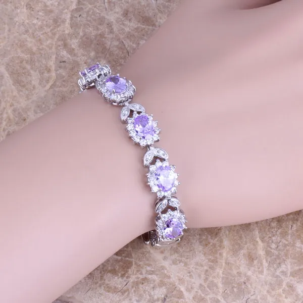 Glamorous Purple Cubic Zirconia White CZ Silver Plated Link Chain Bracelet 7 inch S0399
Glamorous Purple Cubic Zirconia White CZ Silver Plated Link Chain Bracelet 7 inch S0399