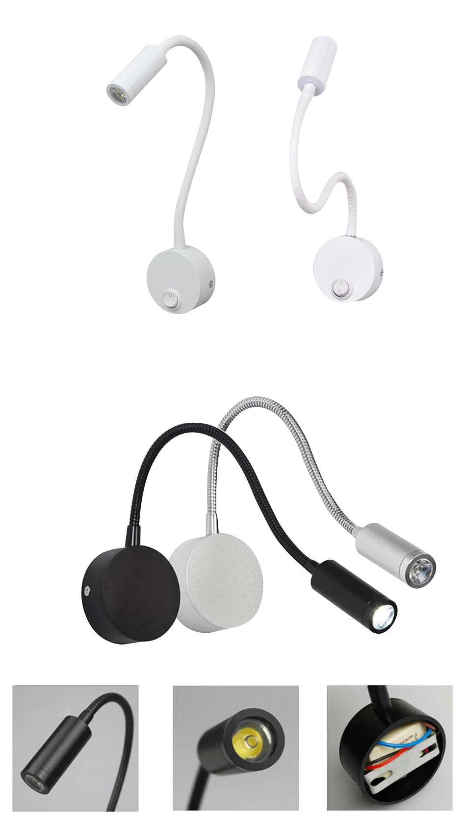 LED Hose Wall Lamp 1W 3W Flexible Hotel Modern Fashion Bedside Book Reading Lights AC85-265V Aluminum Bulb Silver Black White
LED Hose Wall Lamp 1W 3W Flexible Hotel Modern Fashion Bedside Book Reading Lights AC85-265V Aluminum Bulb Silver Black White