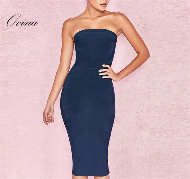 Black Blue Solid Celebrity Strapless Sleeveless Mid Claf Rayon Bandage Dress Night Party Dress
Black Blue Solid Celebrity Strapless Sleeveless Mid Claf Rayon Bandage Dress Night Party Dress