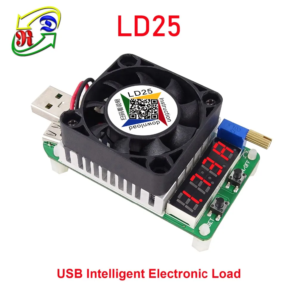 RD LD25 electronicos resistencia de carga USB intertaz prueba bateria pantalla LED ventilador corriente ajustable de25W | Инструменты