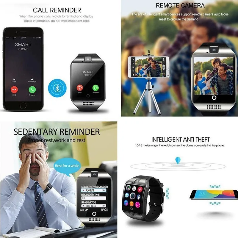 Bluetooth Смарт-часы с камерой Facebook Whatsapp Twitter Синхронизация SMS Smartwatch для мужчин и