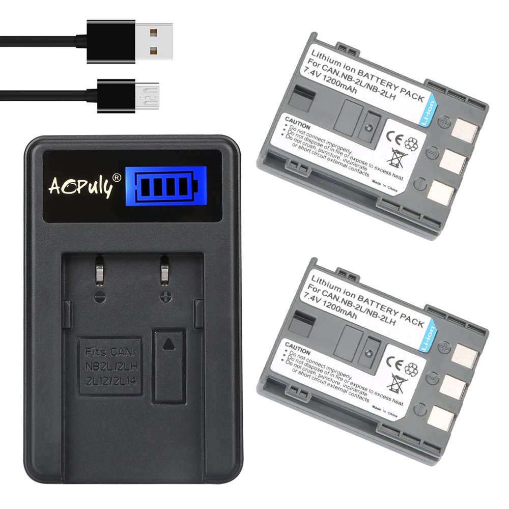 AOPULY 2Pcs NB-2L 1100mAh Rechargeable Li-ion Battery with LCD USB Charger for Canon EOS PowerShot Camera for Canon NB-2L NB-2LH
AOPULY 2Pcs NB-2L 1100mAh Rechargeable Li-ion Battery with LCD USB Charger for Canon EOS PowerShot Camera for Canon NB-2L NB-2LH