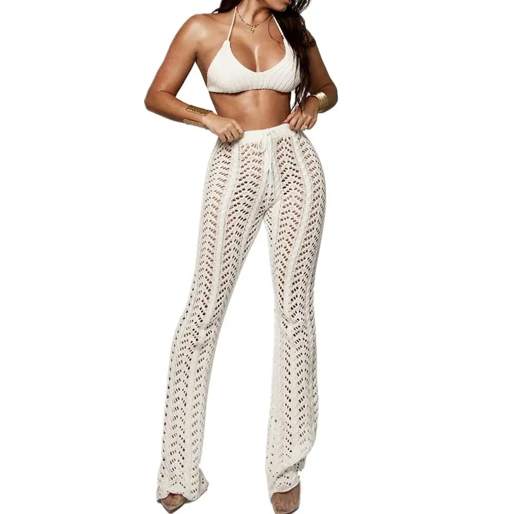 Women New Summer Beach Knitted Hollow Out Pants Sexy See Through Mesh White black Flare Pants Trousers Women long party pants
Women New Summer Beach Knitted Hollow Out Pants Sexy See Through Mesh White black Flare Pants Trousers Women long party pants