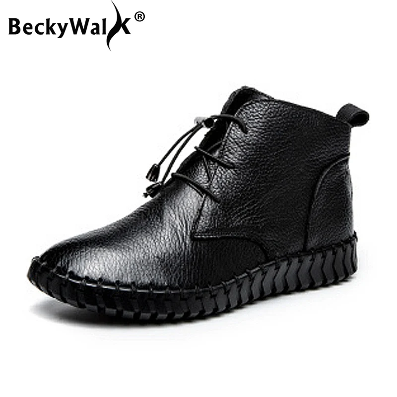 BeckyWalk Ankle Boots Shoes Women Genuine Leather Casual Shoes Woman Booties Lace Up Plus Size Ladies Flat Martin Boots WSH3076
BeckyWalk Ankle Boots Shoes Women Genuine Leather Casual Shoes Woman Booties Lace Up Plus Size Ladies Flat Martin Boots WSH3076