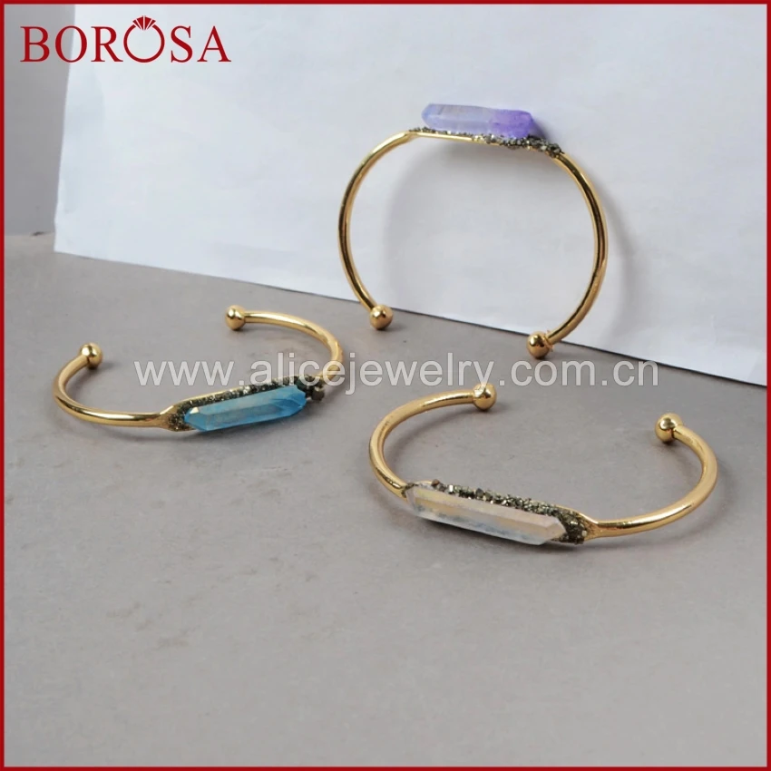 BOROSA Crystal Bangle Natural Aura Quartz Titanium Druzy Golden Bangles Rainbow Quartz Crystal Point Bangles G0257
BOROSA Crystal Bangle Natural Aura Quartz Titanium Druzy Golden Bangles Rainbow Quartz Crystal Point Bangles G0257