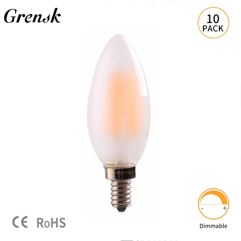 

Grensk LED Frosted Glass Filament Bulb 4W C35 Edison Light Bulbs Warm White 2700K E14 220V Dimmable Chandelier Candle Lamp 10PCS