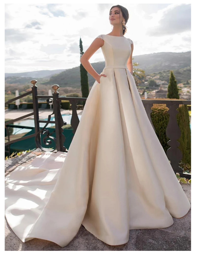 Женское свадебное платье SoDgine атласное цвета слоновой кости со шнуровкой сзади