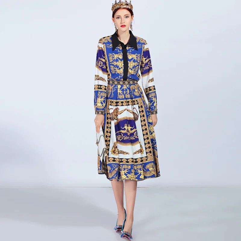 Two-piece Set High Quality 2019 New Designer Runway Fashoin Dress Women Crystal Button Printed Elegant Casual Midi Dress Summer
Two-piece Set High Quality 2019 New Designer Runway Fashoin Dress Women Crystal Button Printed Elegant Casual Midi Dress Summer