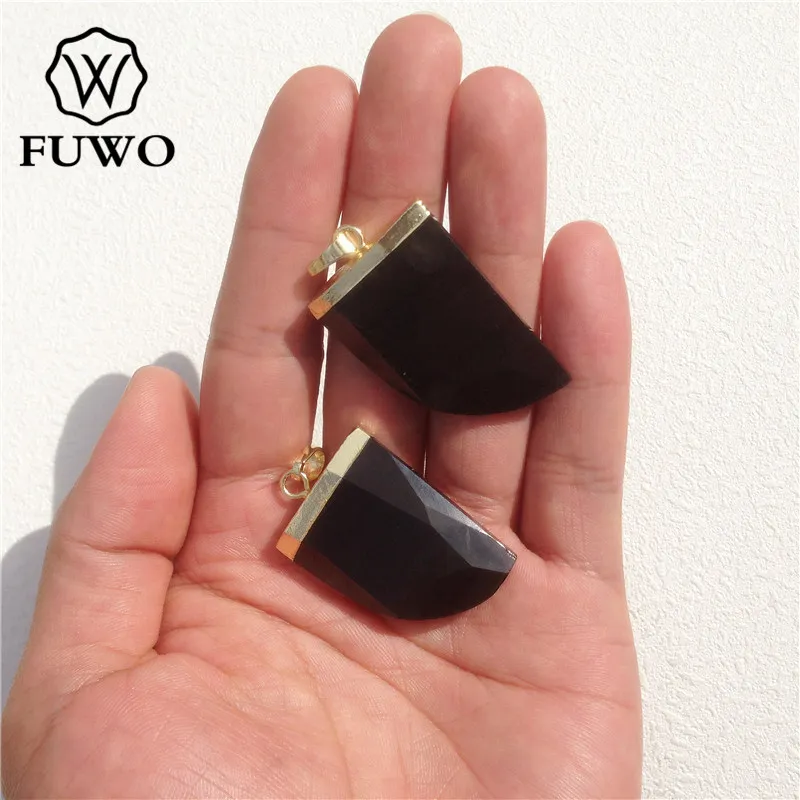 FUWO Black Agates Horn подвеска с клыком 24 каратным золотым гальваническим покрытием