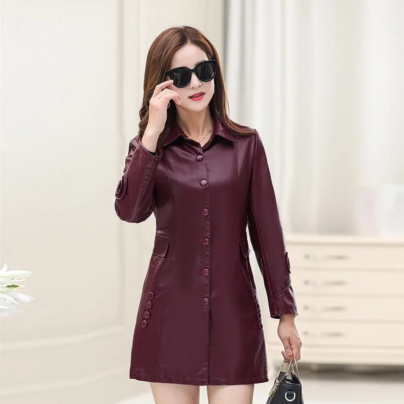 Women's Leather New Spring and Autumn Women's Waist Long Slim Leather Jacket Casual PU Leather Button Flower Decoration Coat
Women's Leather New Spring and Autumn Women's Waist Long Slim Leather Jacket Casual PU Leather Button Flower Decoration Coat