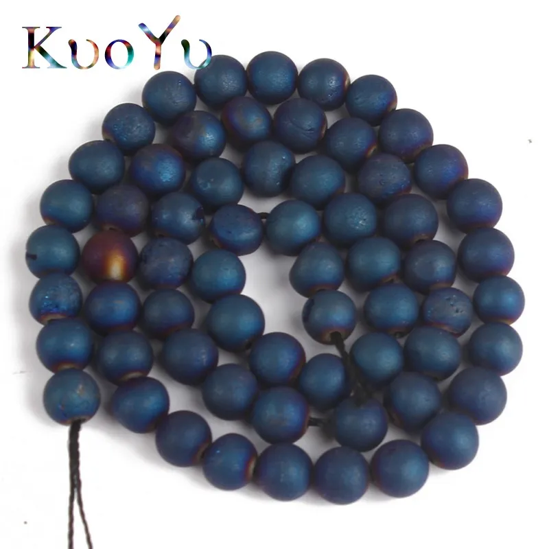 Круглые Свободные бусинки Druzy agats из натурального камня темно синего цвета с