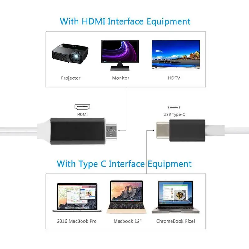 2m USB-C Type C к HDMI 4K HD кабель адаптер для iMac MacBook Pro Galaxy S8 S9 Note8 Dell XPS USB3.1 Преобразование