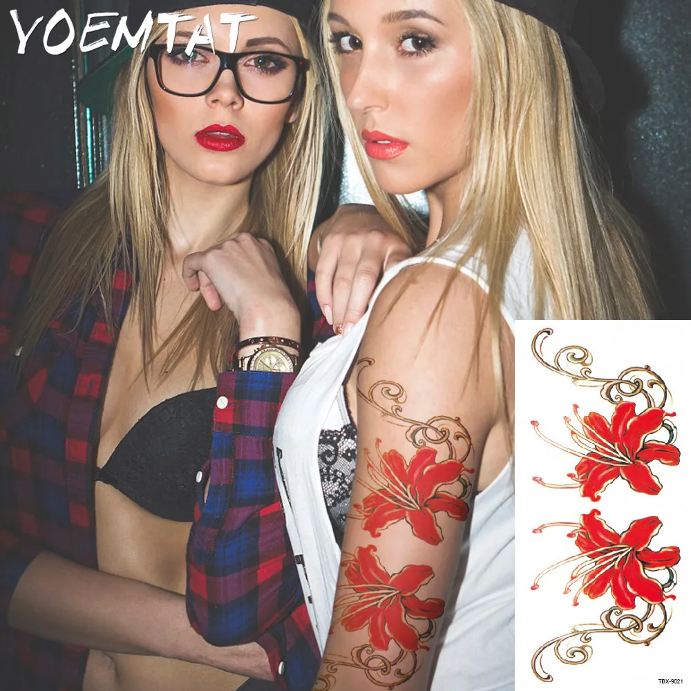 Red Lily Flowers Arm Shoulder Tattoo Stickers Flash Henna Tattoo Fake Waterproof Temporary Tattoos Sticker Women On Body
Red Lily Flowers Arm Shoulder Tattoo Stickers Flash Henna Tattoo Fake Waterproof Temporary Tattoos Sticker Women On Body