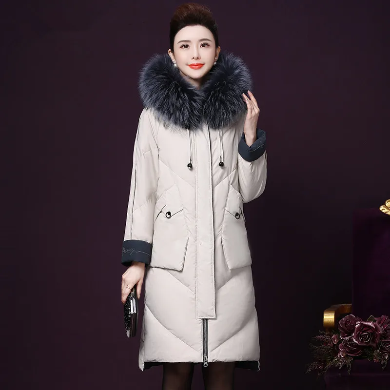 QAZXSW 2018 Новый женский зимний пуховик пальто длинный енот меховой воротник с