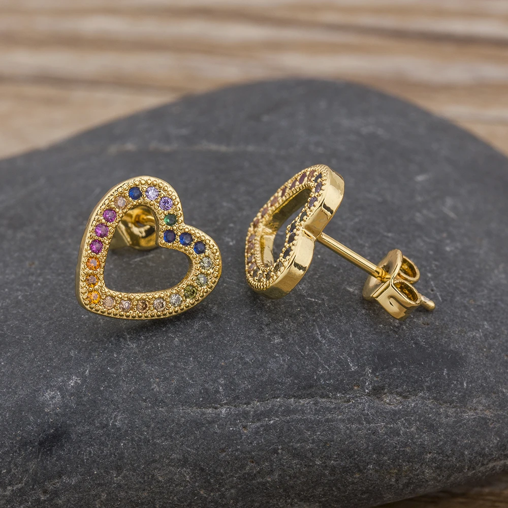 Hot Sale Heart Rainbow Earrings Top Quality Copper CZ Colorful Zircon Tiny Elegant Eternity Gold Stud Earrings Jewelry For Women
Hot Sale Heart Rainbow Earrings Top Quality Copper CZ Colorful Zircon Tiny Elegant Eternity Gold Stud Earrings Jewelry For Women