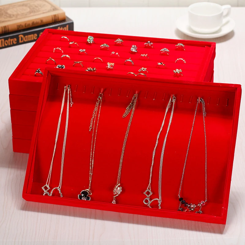 New Arrival Red Velvet Jewelry Tray Jewellery Display Box Necklace Earring Pendant Stud Organizer Other Accessories Show Case
New Arrival Red Velvet Jewelry Tray Jewellery Display Box Necklace Earring Pendant Stud Organizer Other Accessories Show Case