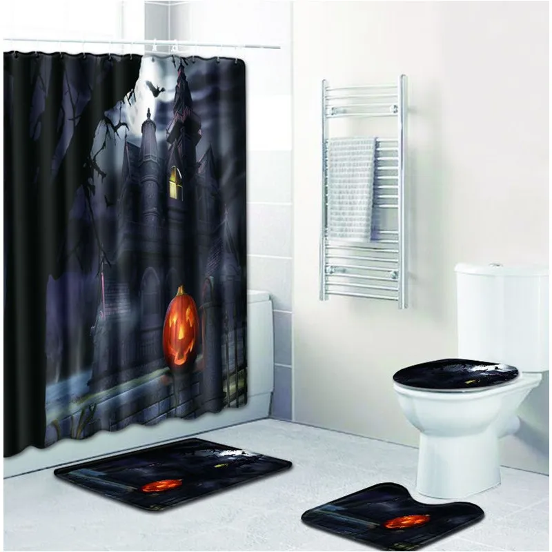 Free Shipping 4pcs Halloween Smile Cat Banyo Bathroom Carpet Toilet Bath Mats Set Non Slip Pad Tapis Salle De Bain Alfombra Bano | Дом и сад