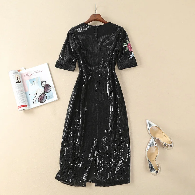 High Quality 2019 Summer Women's Dress New Sequin Angel Embroidery Black Temperament Slim Long Paragraph One-step Ladies Dresses
High Quality 2019 Summer Women's Dress New Sequin Angel Embroidery Black Temperament Slim Long Paragraph One-step Ladies Dresses