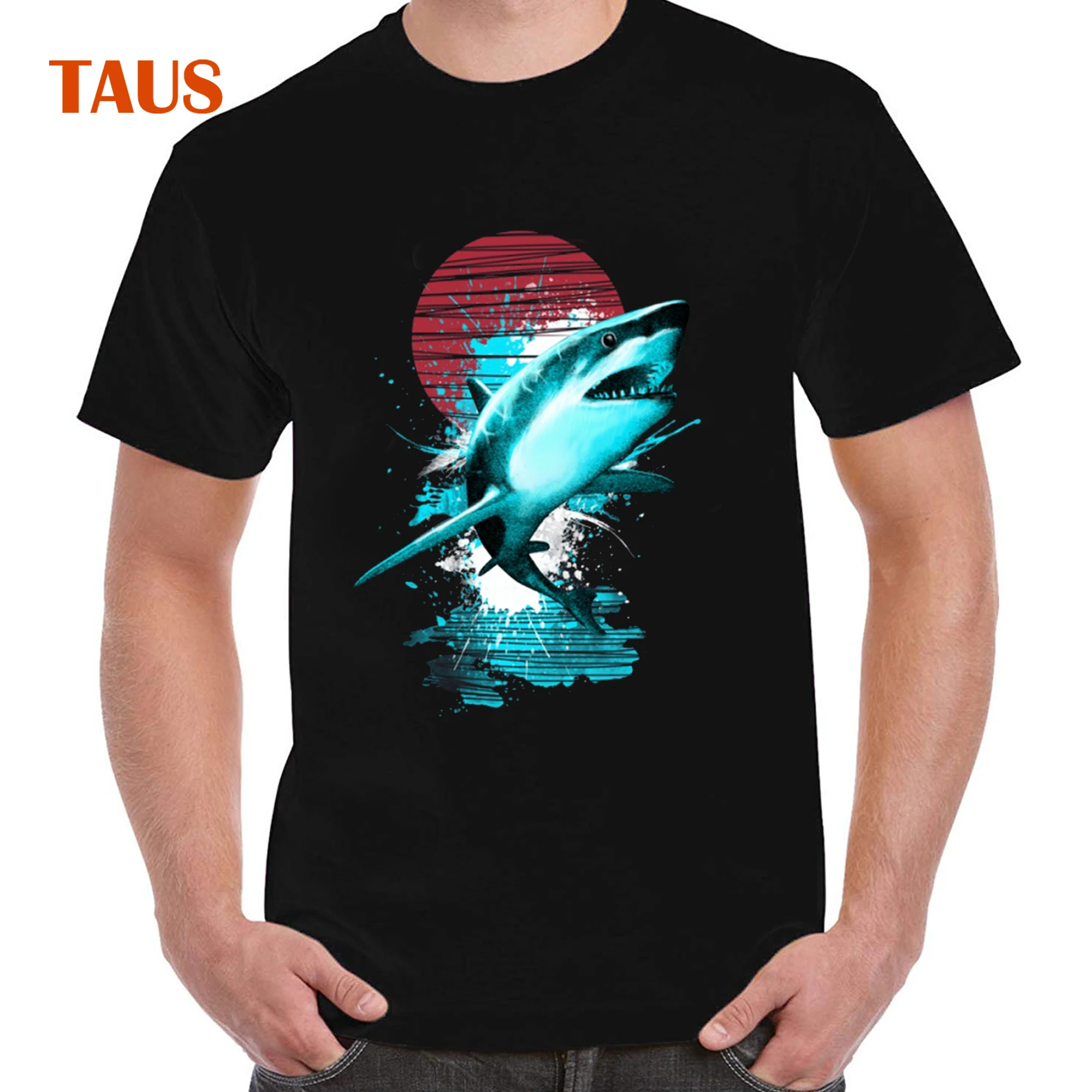 Shark Attack футболки мужской из 100% хлопка с короткими рукавами круглым вырезом