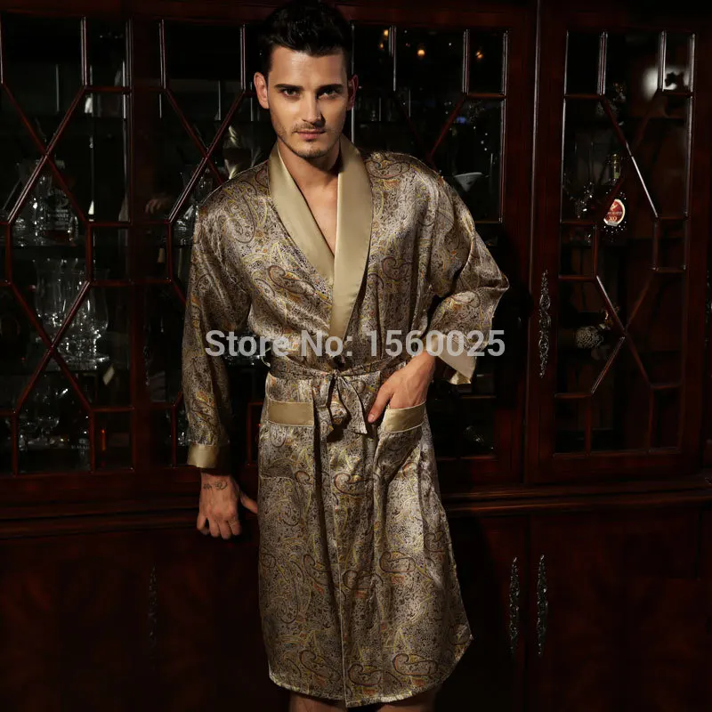 Мужская брендовая шелковая одежда для сна Осень 100% халаты из шелка тутового