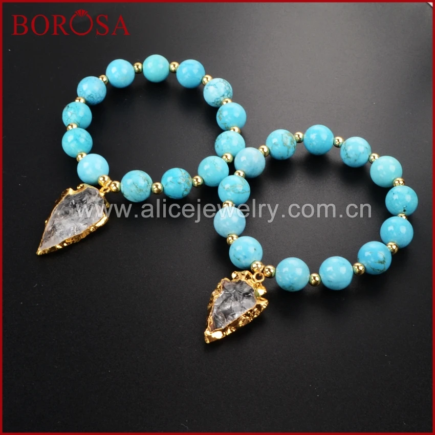 

Женский браслет с кристаллами кварца, с бусинами из синего камня, G1169, BOROSA в виде наконечника стрелы, золотой цвет грубый