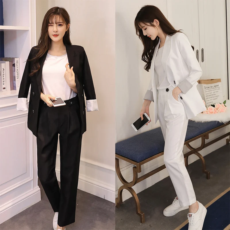 Fashion casual women's suit suit 2018 autumn spring size S-XL women's two-piece women's solid color suit jacket + pencil pants
Fashion casual women's suit suit 2018 autumn spring size S-XL women's two-piece women's solid color suit jacket + pencil pants