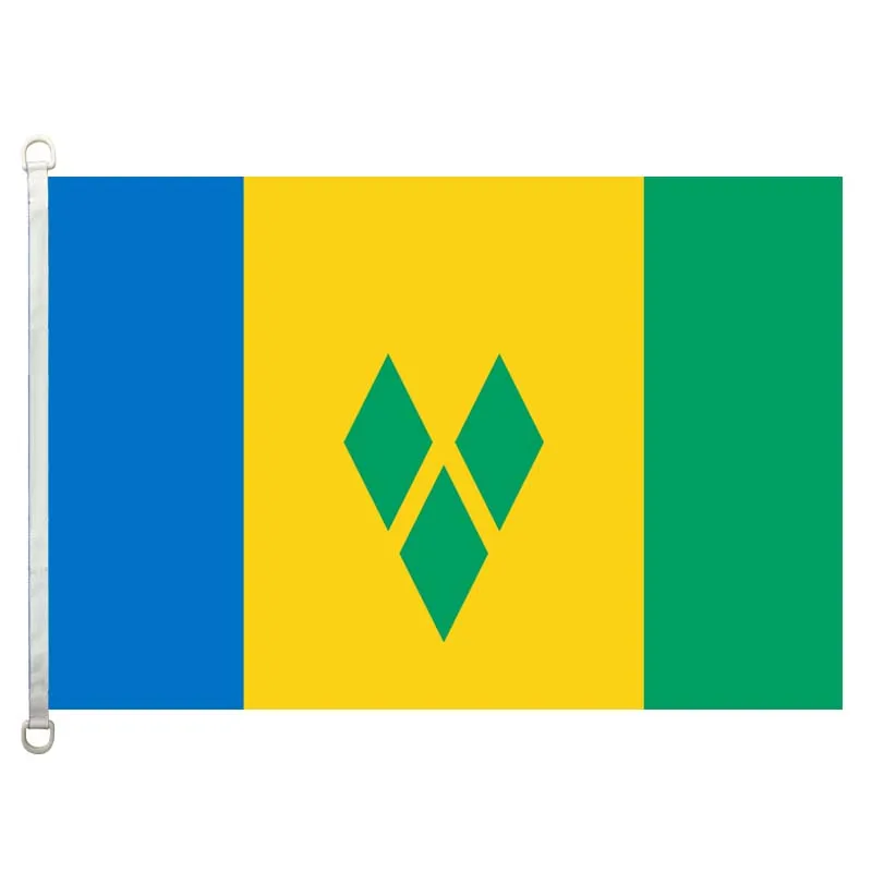 Saint Vincent and the Grenadines national flag,90*150CM size, 120g/m2 knitted polyester fabric,with two D ring
Saint Vincent and the Grenadines national flag,90*150CM size, 120g/m2 knitted polyester fabric,with two D ring