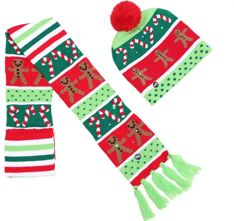 Light up flashing knitted hat scarf LED Christmas bobble hat kid adult Winter Warm Beanie hats santa presents stocking filler
Light up flashing knitted hat scarf LED Christmas bobble hat kid adult Winter Warm Beanie hats santa presents stocking filler