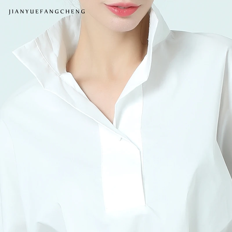 Women Cotton White Blouse POLO Shirt Stand Collar Nine Quarter Sleeve Plus Size Elegant Office Ladies Formal Dress Working Tops
Women Cotton White Blouse POLO Shirt Stand Collar Nine Quarter Sleeve Plus Size Elegant Office Ladies Formal Dress Working Tops