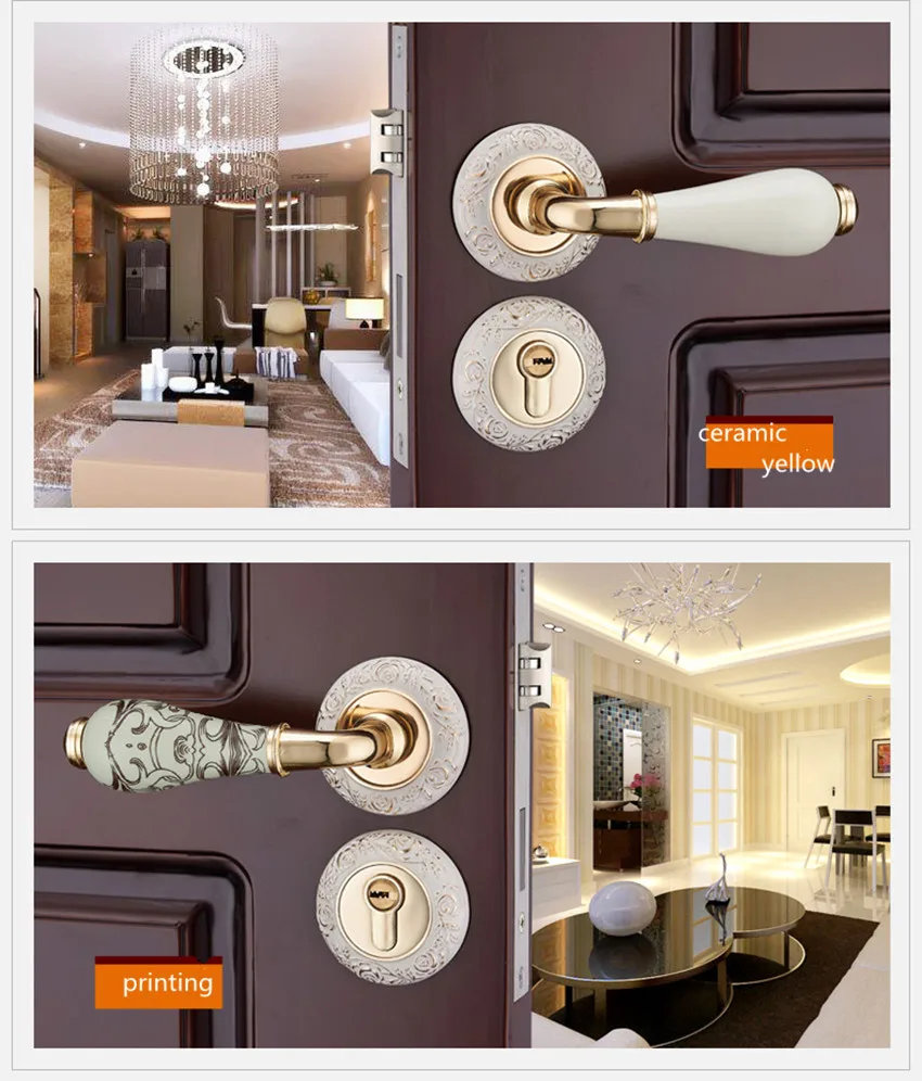 European fashion creative ivory white interior solid wooden door lock printing ceramic bedroom mechanical split mute door lock
European fashion creative ivory white interior solid wooden door lock printing ceramic bedroom mechanical split mute door lock