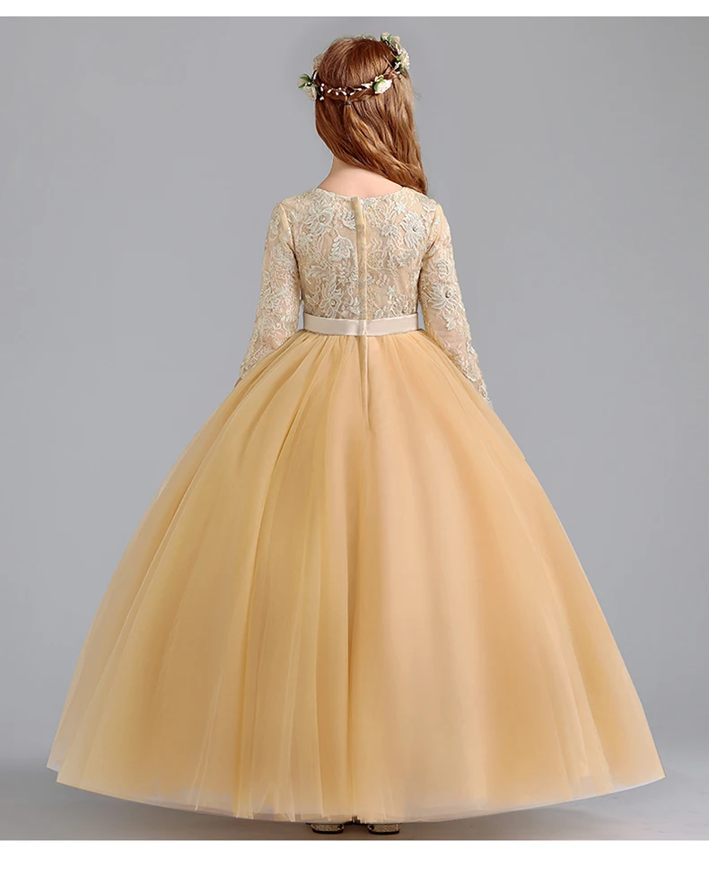 Long Sleeve Girl Wedding Pageant Dress Gold Tulle Lace First communion Gown Party Evening Formal Princess First Communion Outfit
Long Sleeve Girl Wedding Pageant Dress Gold Tulle Lace First communion Gown Party Evening Formal Princess First Communion Outfit