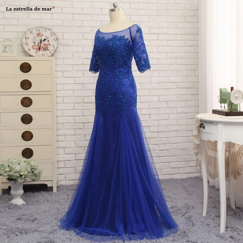 Mother Of The Bride Dresses NEW Half Sleeves Royal Blue Scoop Neck Evening Party Gowns Tulle Sheer Long Formal Dress For Groom
Mother Of The Bride Dresses NEW Half Sleeves Royal Blue Scoop Neck Evening Party Gowns Tulle Sheer Long Formal Dress For Groom