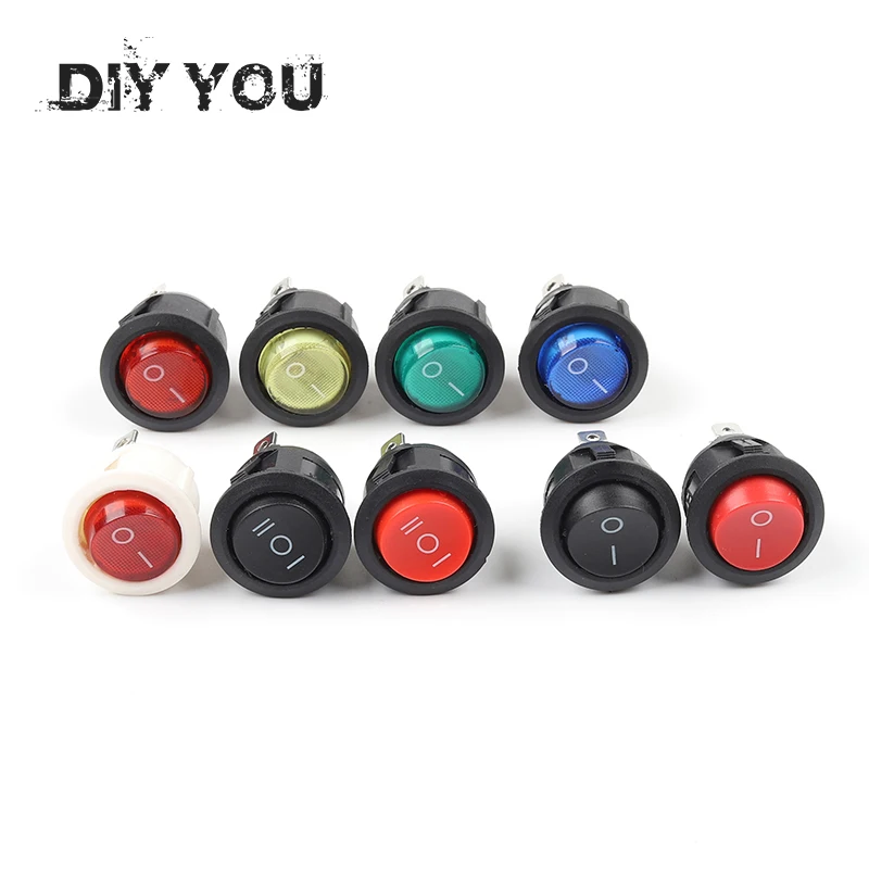 

5PCS KCD1 Round Rocker Switch 23MM 2/3Pin ON-OFF-ON 2/3 Position 6A/250VAC 10A/125VAC SPST LED Car Push Button Switch With Light