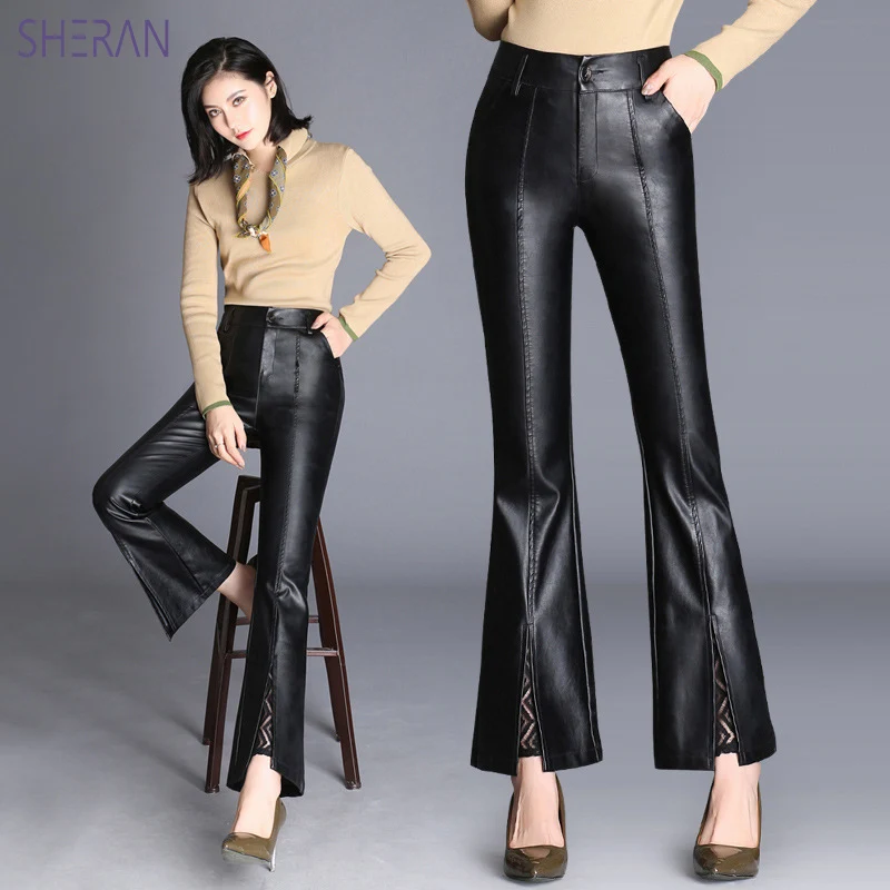 SHERAN Fashion Leather Pants Women's High Waist Flare Pants Black Slim Thin Faux Leather Casual Trousers Winter Clothes Women
SHERAN Fashion Leather Pants Women's High Waist Flare Pants Black Slim Thin Faux Leather Casual Trousers Winter Clothes Women