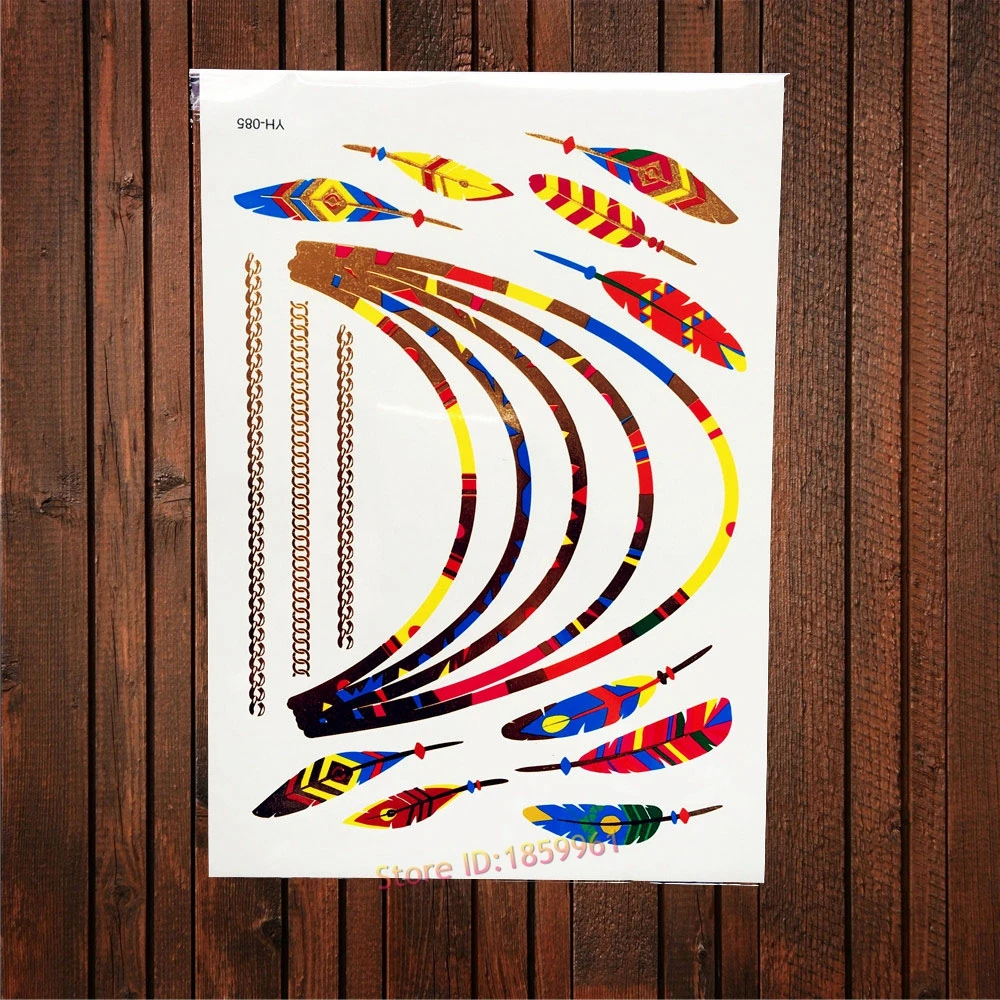 1PC Colorful Indian Gold Metallic Tattoo Feather Chain Choker Design Waterproof Temporary Tattoo Sticker Women Body Art AYH-085
1PC Colorful Indian Gold Metallic Tattoo Feather Chain Choker Design Waterproof Temporary Tattoo Sticker Women Body Art AYH-085