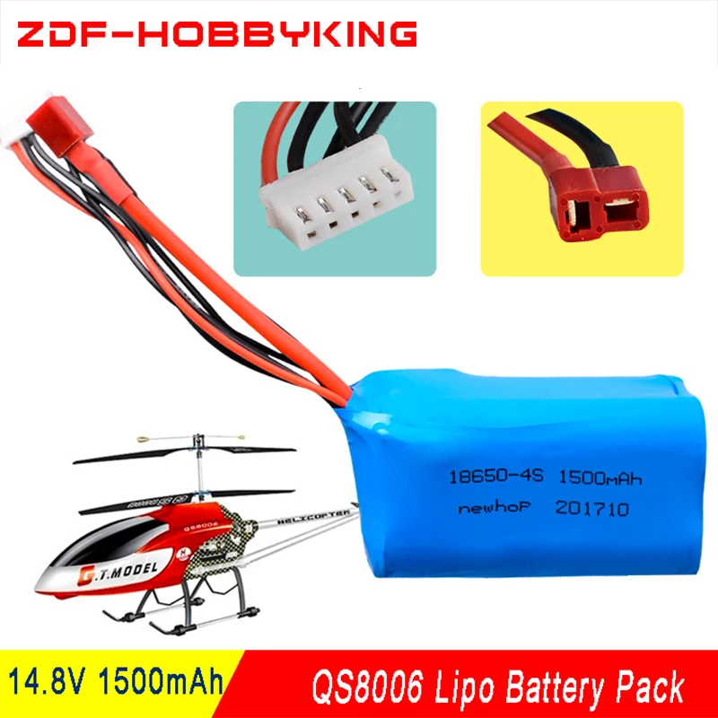 

2018 New ZDF Rc Lipo Battery 4S 14.8V 1500Mah T plug Li-ion battery 18650 For QS8006 Rc helicopter RC Quadcopter