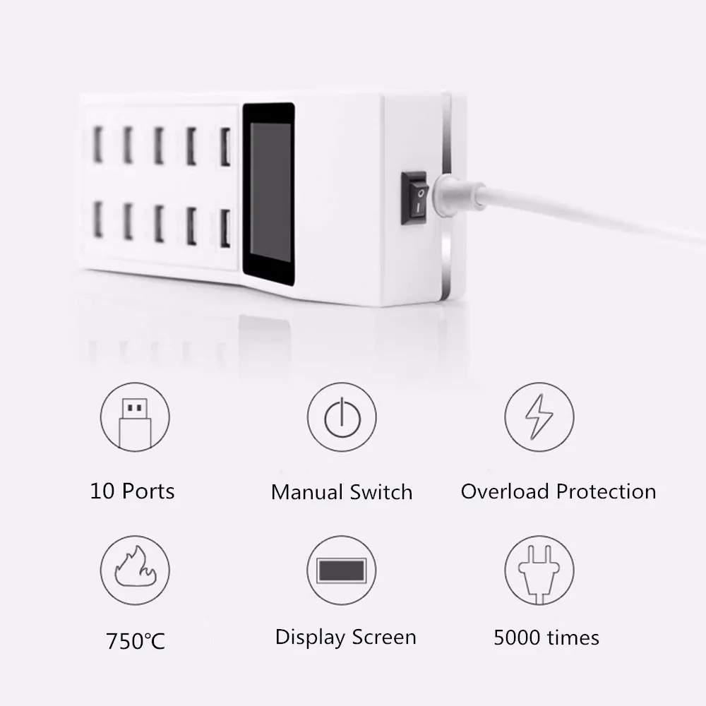 USB HUB 10 Port 2.0 Hub & Charging Screen Display for Mobile Laptop and Desktop US EU UK AU Plug | Компьютеры и офис