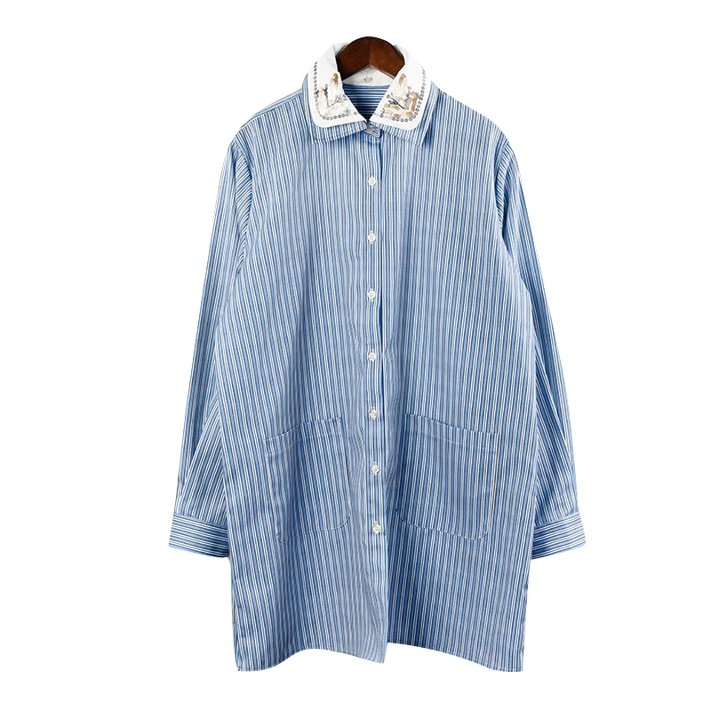 Luxury Designer Brand Dress for Women Long Sleeve O Neck Beaded Sequins Blue and White Stripes Dress
Luxury Designer Brand Dress for Women Long Sleeve O Neck Beaded Sequins Blue and White Stripes Dress