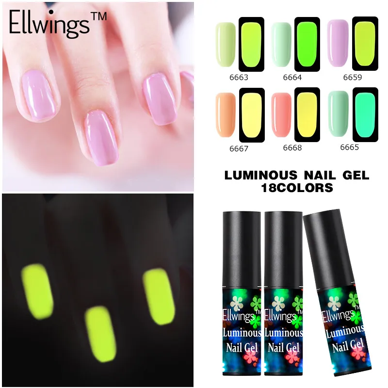 Ellwings флуоресцентный неоновый светящийся цветной УФ лак с блеском для ногтей в
