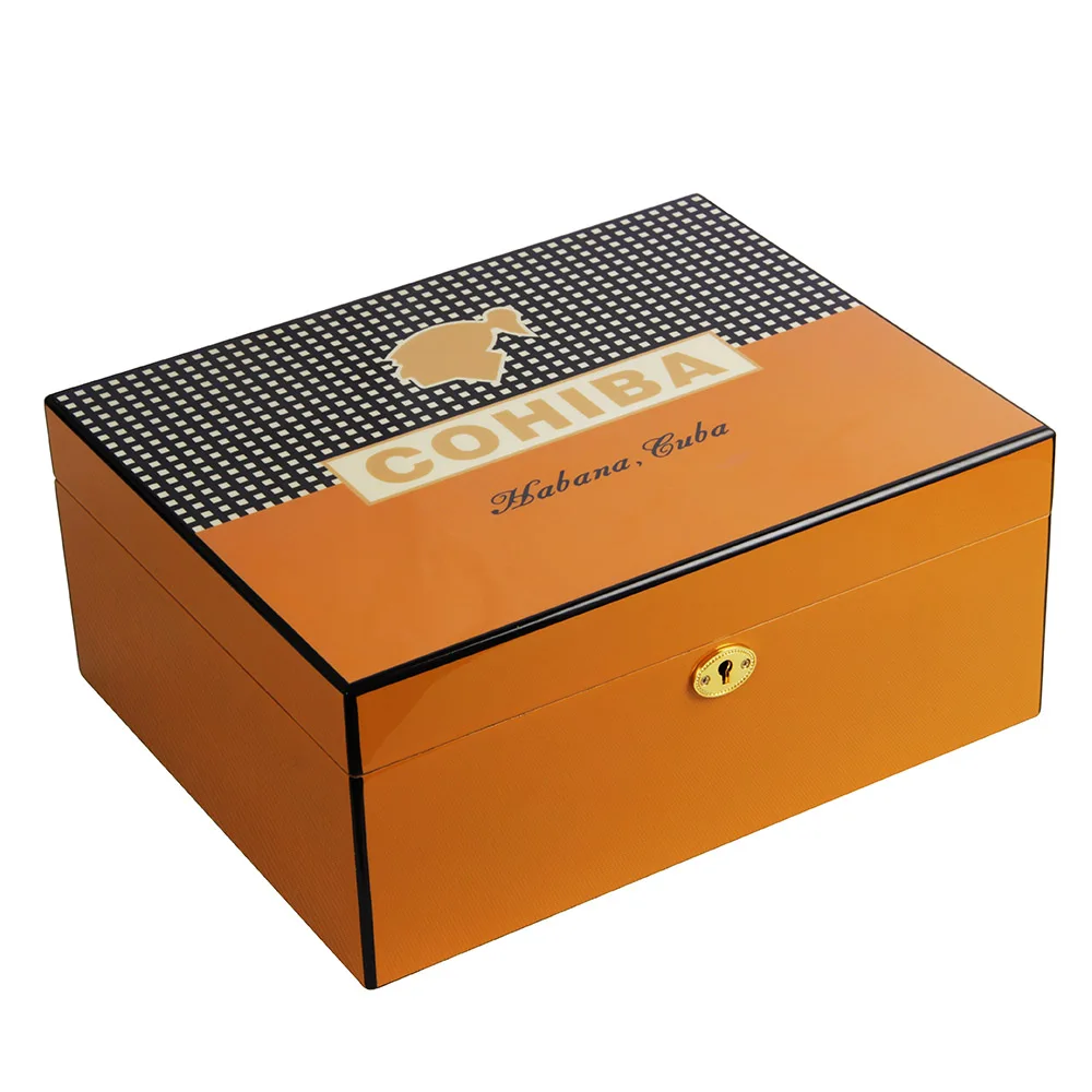 COHIBA Желтый Отделка испанский кедр хьюмидор w/блокировки 50 80 граф|humidor cohiba|humidor