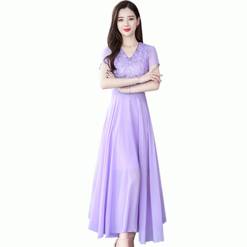 vintage Solid V-Neck Long A-Line dress women summer new Chiffon Embroidery Ankle-Length dress temperament Short sleeve dress
vintage Solid V-Neck Long A-Line dress women summer new Chiffon Embroidery Ankle-Length dress temperament Short sleeve dress
