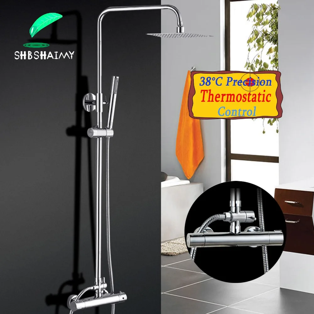 SHBSHAIMY Chrome Rainfall Thermostatic Bathroom Shower Faucet Set Dual Handles Tap Wall Mounted Shower Stainless Steel Tap
SHBSHAIMY Chrome Rainfall Thermostatic Bathroom Shower Faucet Set Dual Handles Tap Wall Mounted Shower Stainless Steel Tap
