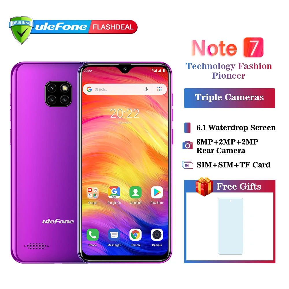 Смартфон Ulefone Note 7 3500 мАч 19:9 четырехъядерный 6 1 дюймовый экран капли воды 16 Гб ПЗУ
